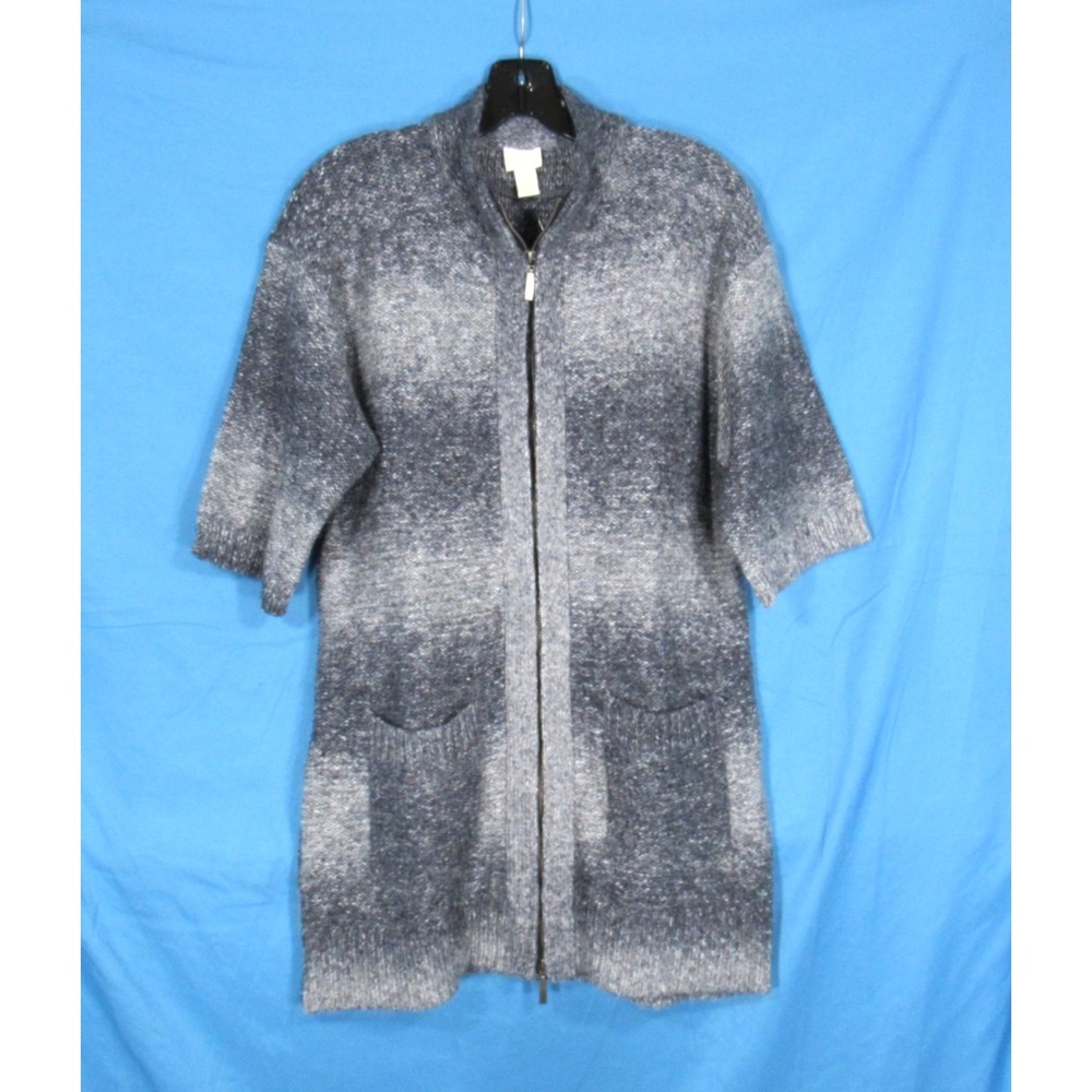 NWT CHICO'S Blue SPACE DYE OMBRE Full-Zip WOOL BLEND Sweater Cardigan 1 (US M)